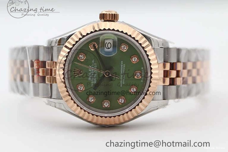 0511 Lady DateJust 28 SS RG TWF 1:1 Best Edition Green Dial Diamonds Markers on Jubilee Bracelet NH Trendsetting 2130
